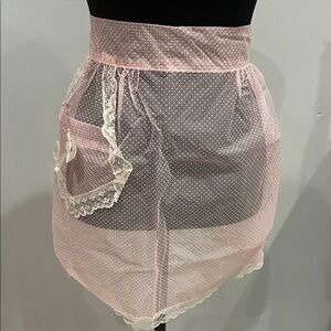 Pink Polka Dot Apron with Lace Trim vintage item